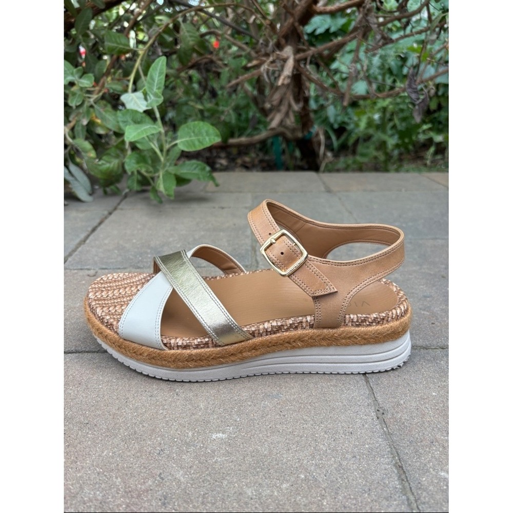 Vionic Women's Mar Wedge Sandal in Camel, Gold & Brown Leather.  EUC - Picture 10 of 16